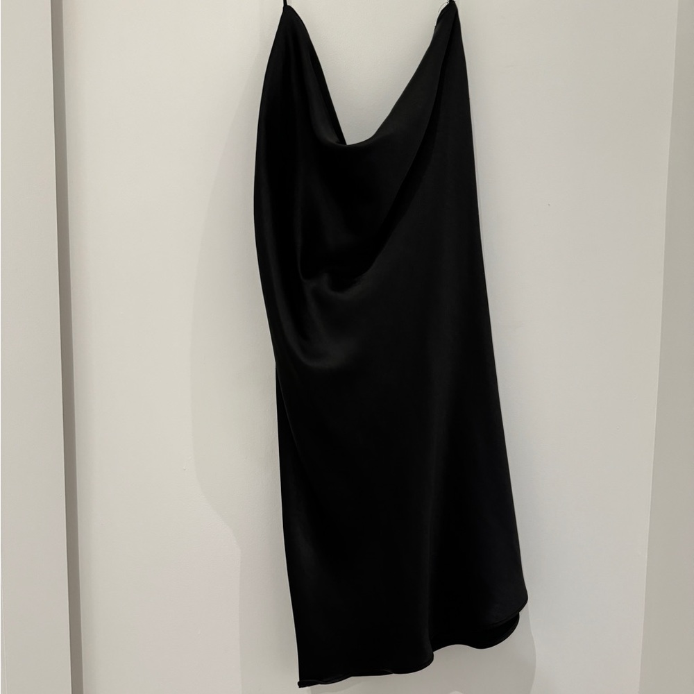 Black cowl neck silk slip dress